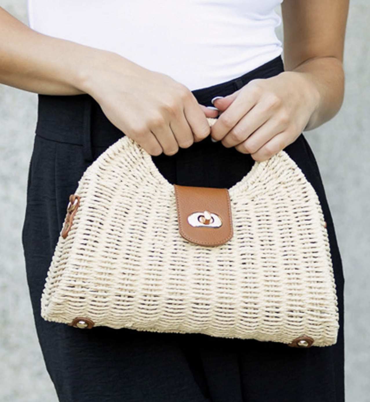 Stella Woven Straw Top Handle Bag