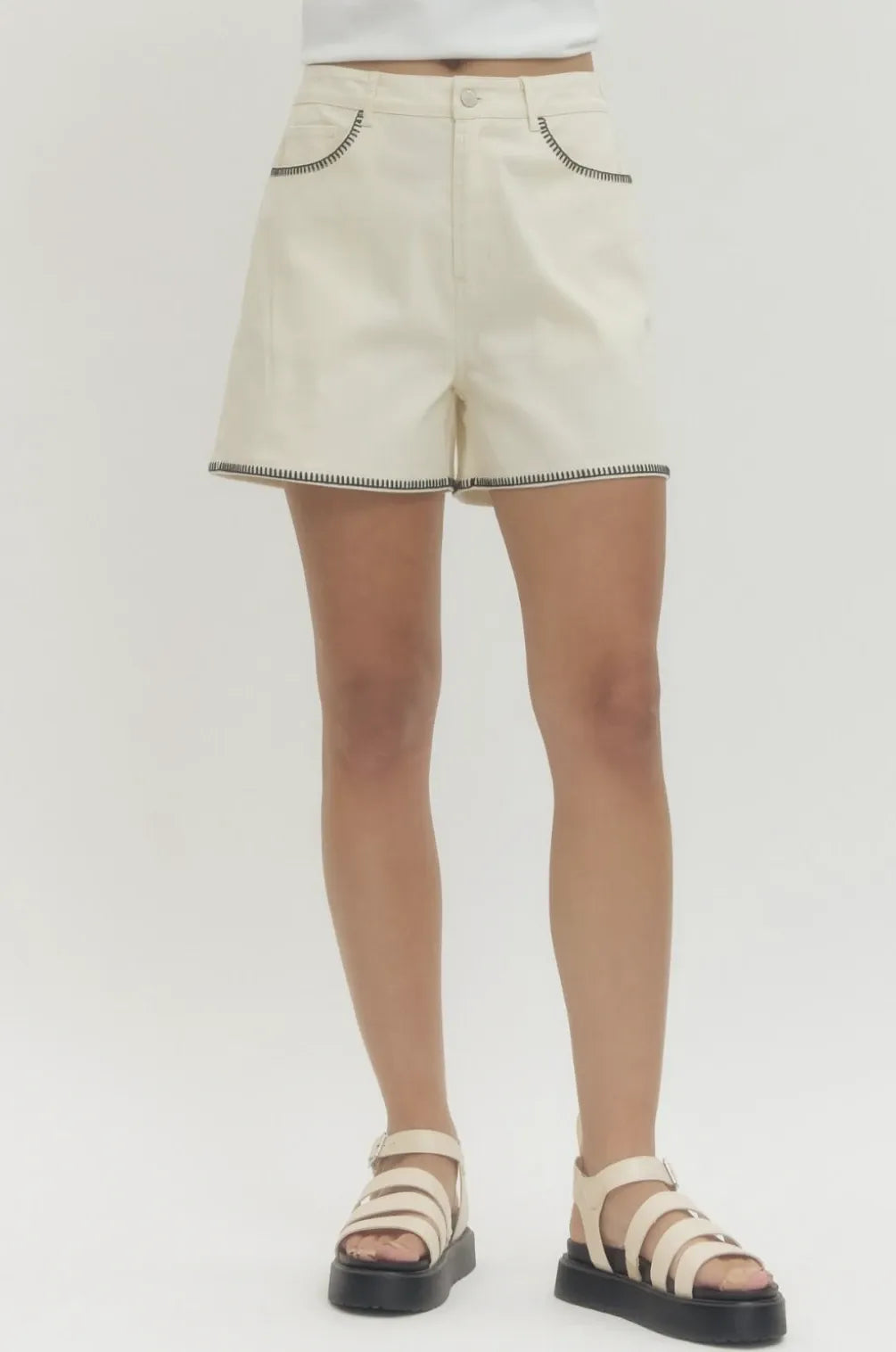 Stitch Detail Solid Woven Shorts