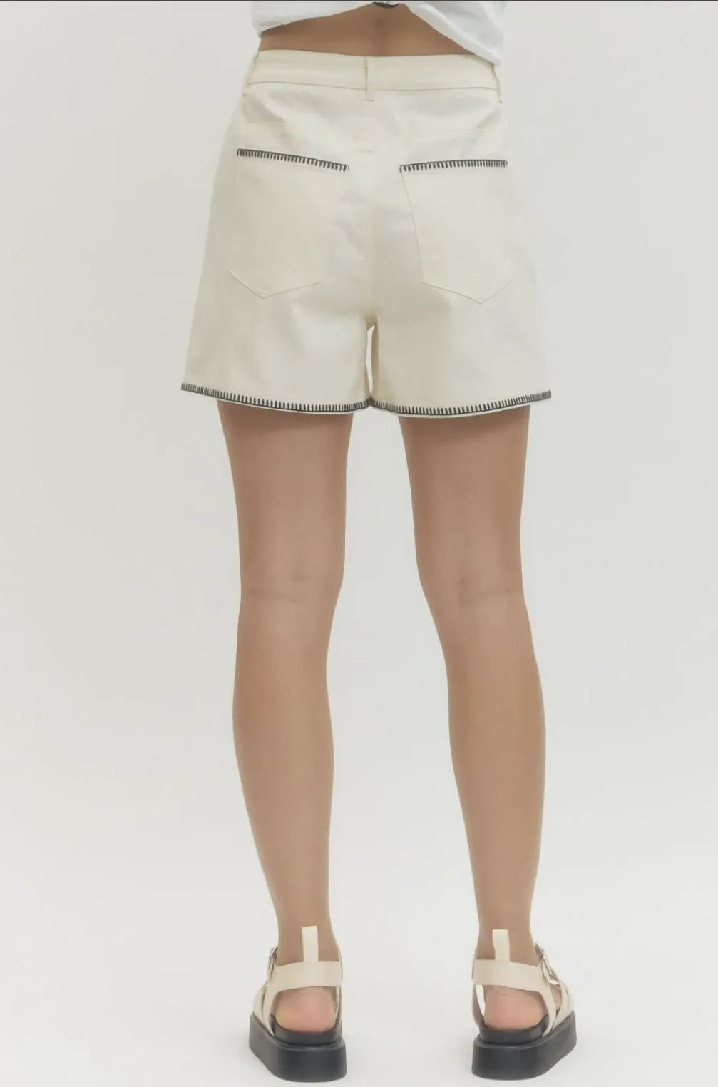 Stitch Detail Solid Woven Shorts