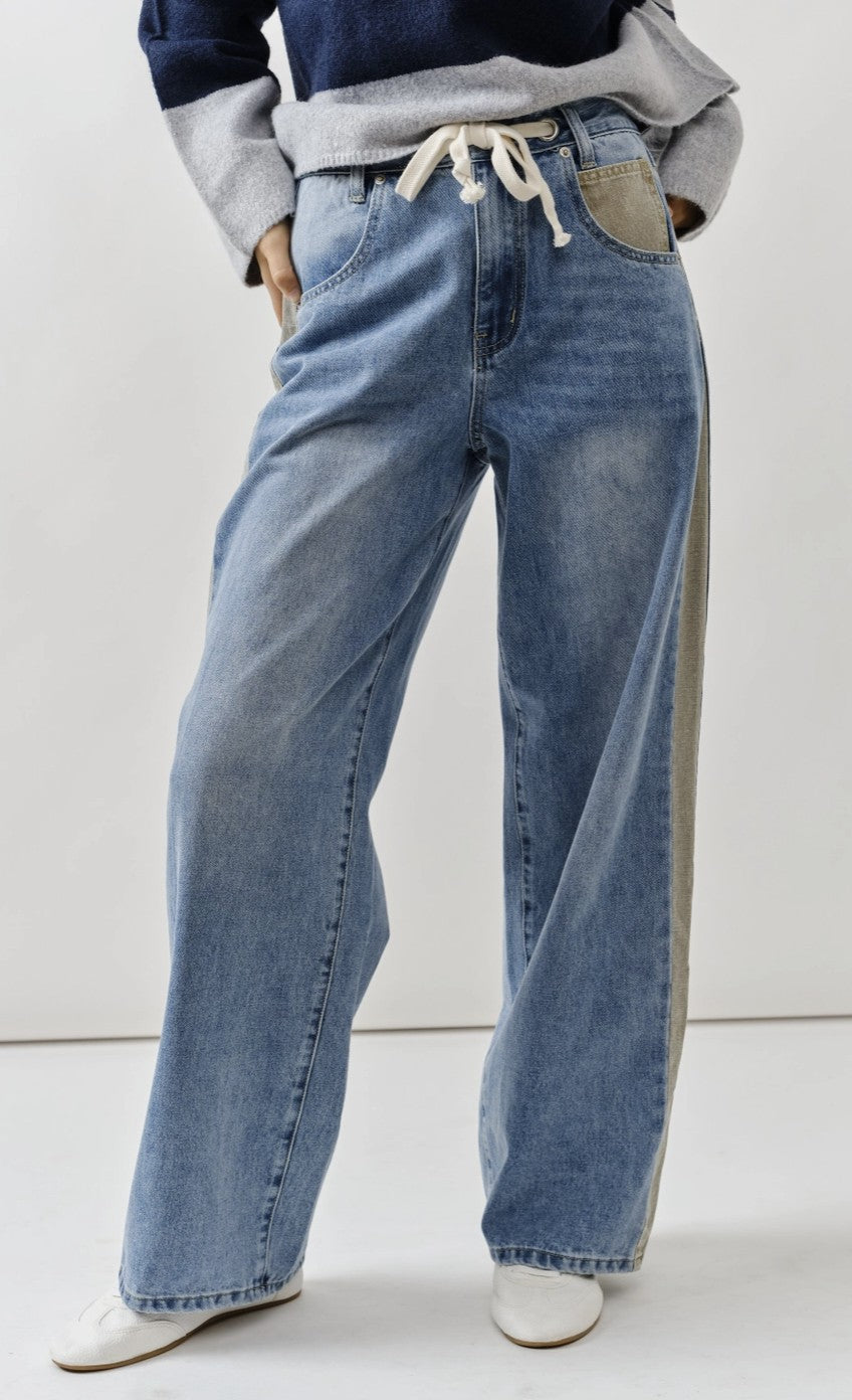 Straight Slouchy Contrast Line Jeans