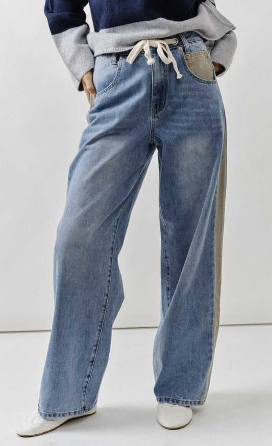 Straight Slouchy Contrast Line Jeans