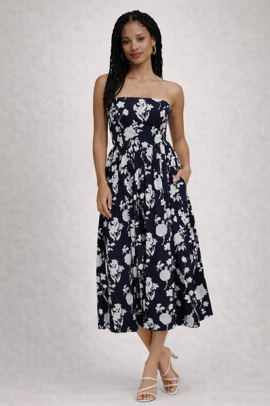 Strapless Flare Midi Dress