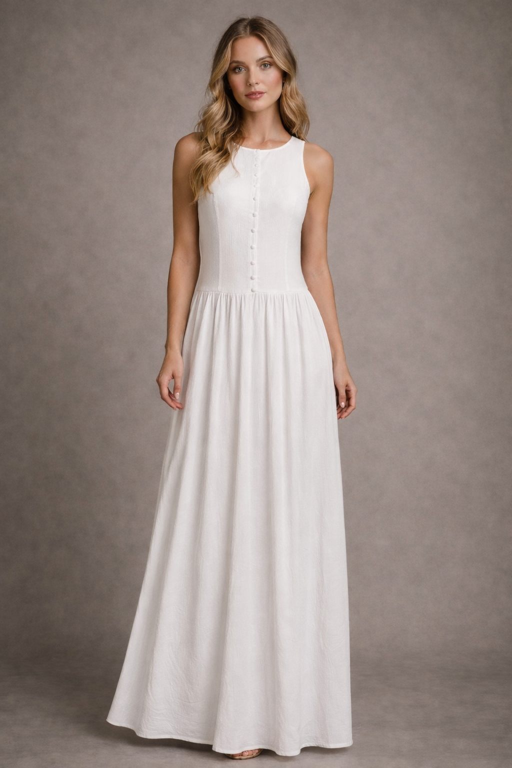 Stretchy Linen Button Down Plunge Back Maxi Dress