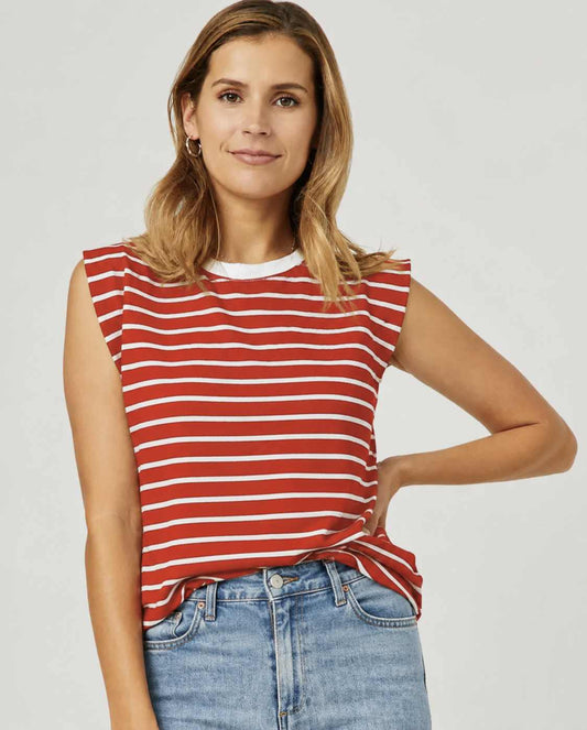 Stripe Round Neck Loose Tank Top
