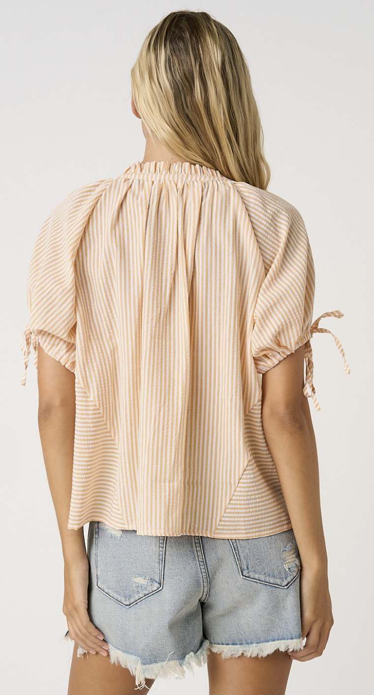 Striped Ruffle Neck Button Down Top