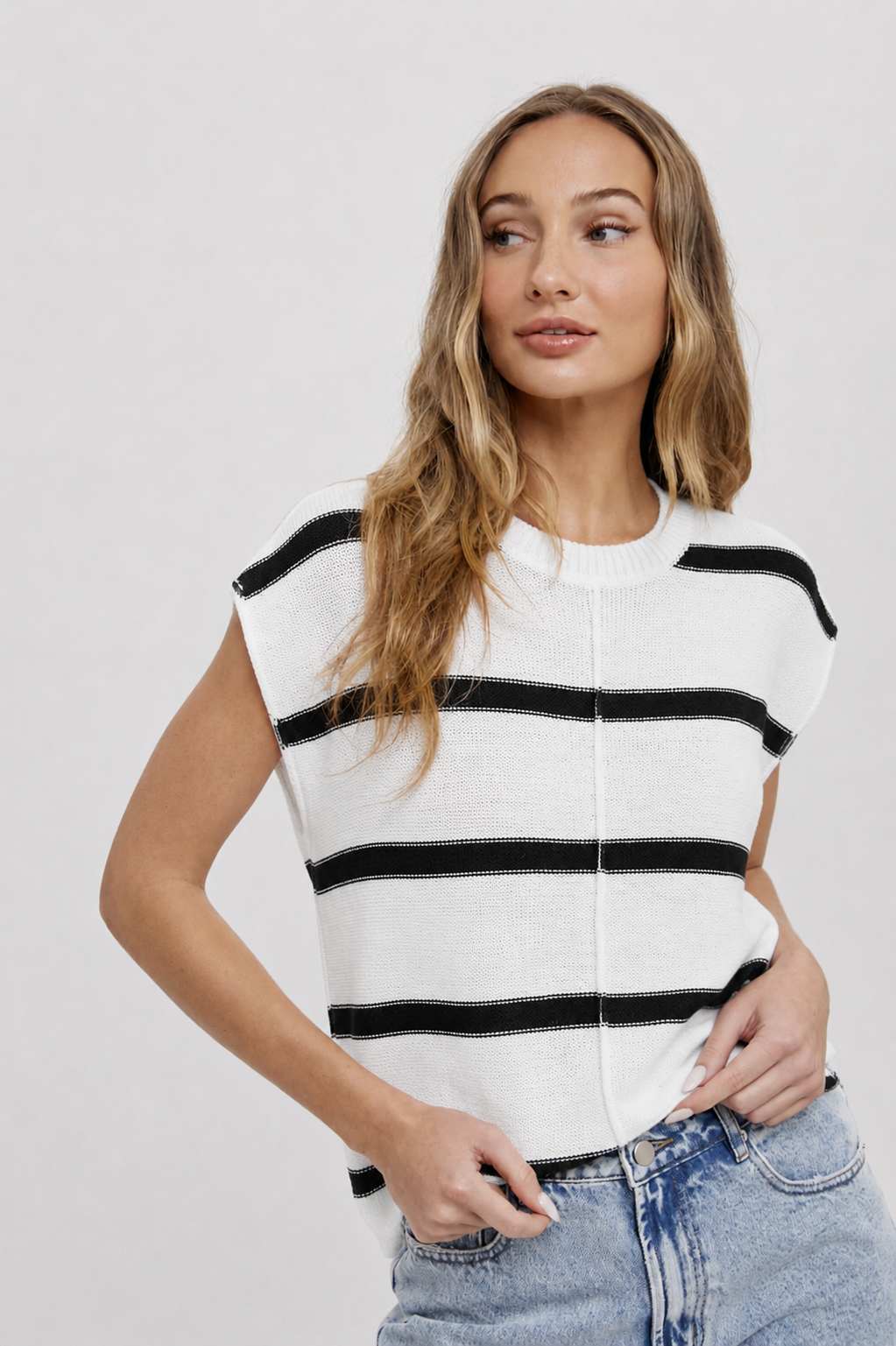 Striped Short Sleeve Sweater Vest