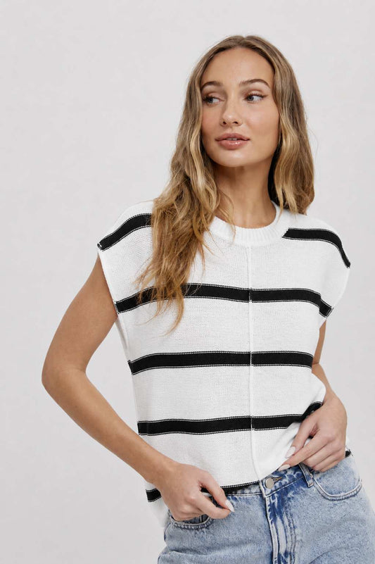Striped Short Sleeve Sweater Vest