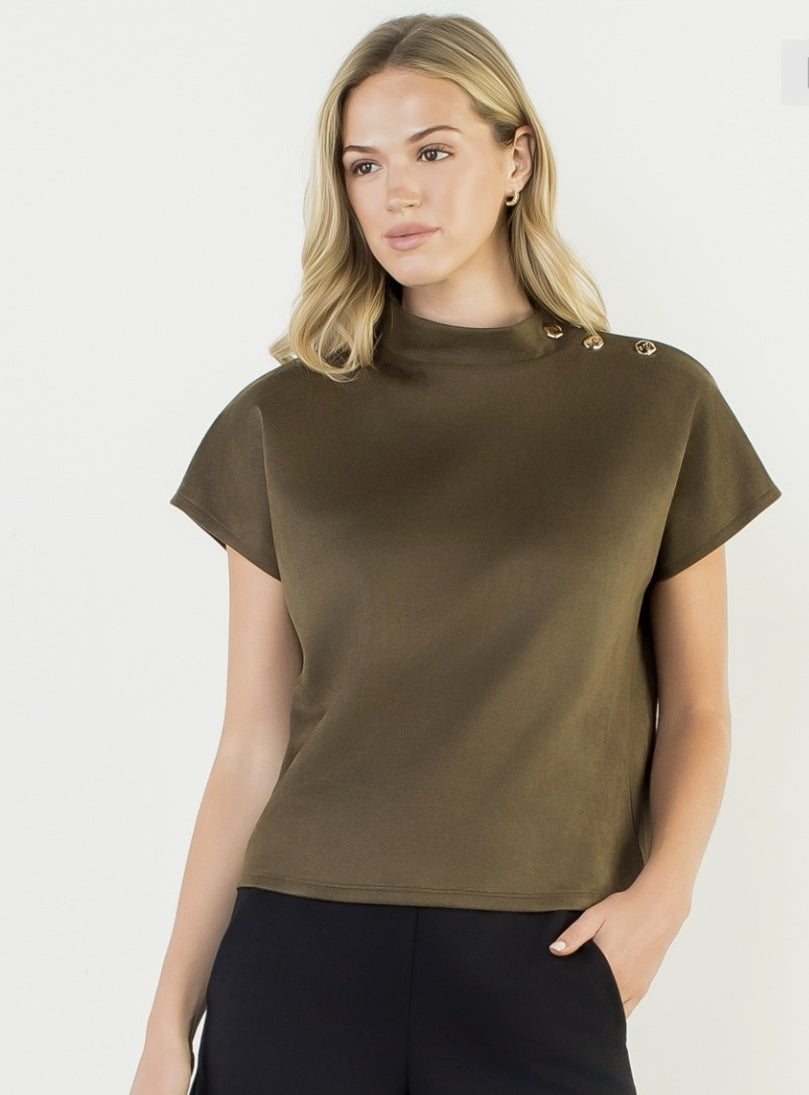 Suede Button Detail Short Sleeve Shirt