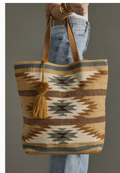 Tan, Camel & teal Aztec Tote
