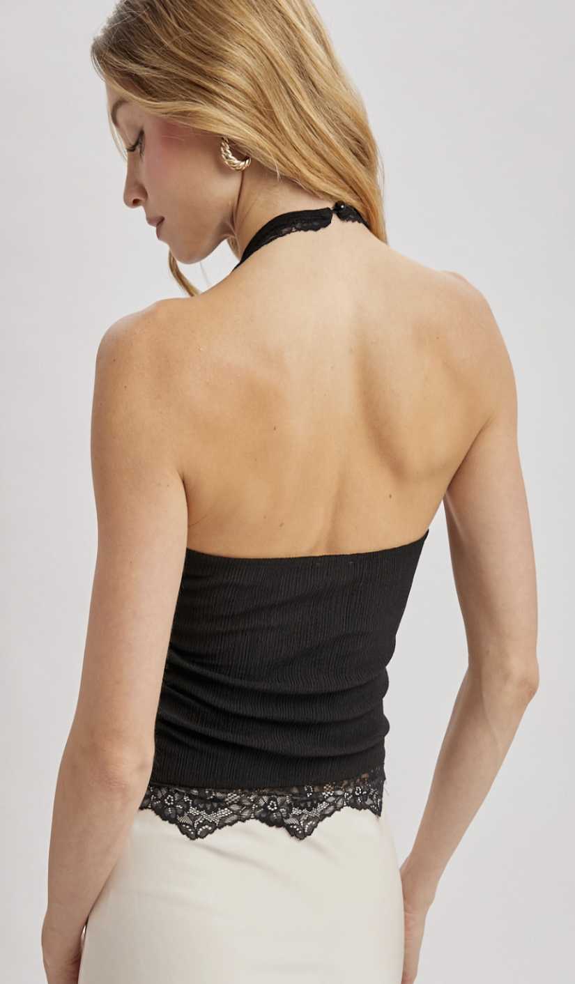 Textured Lace Trimmed Halter Top