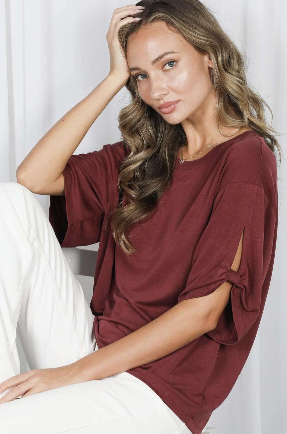 Tie Accent Sleeve Soft T-Shirt