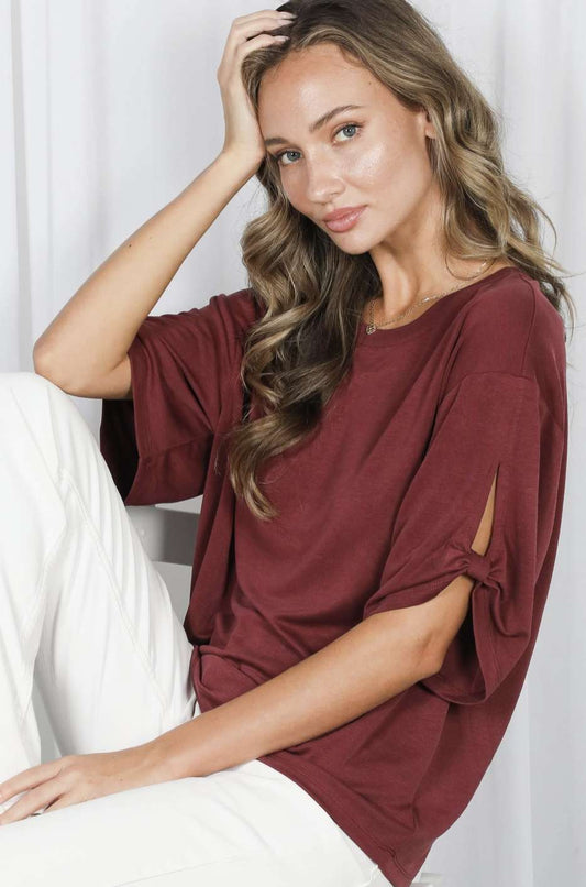 Tie Accent Sleeve Soft T-Shirt