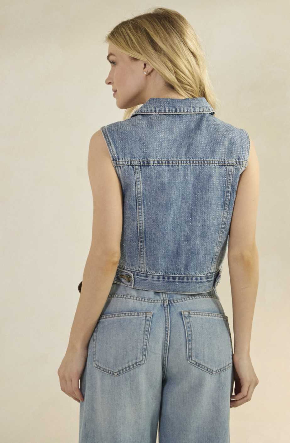 Tie Front Cropped Glitzy Vest