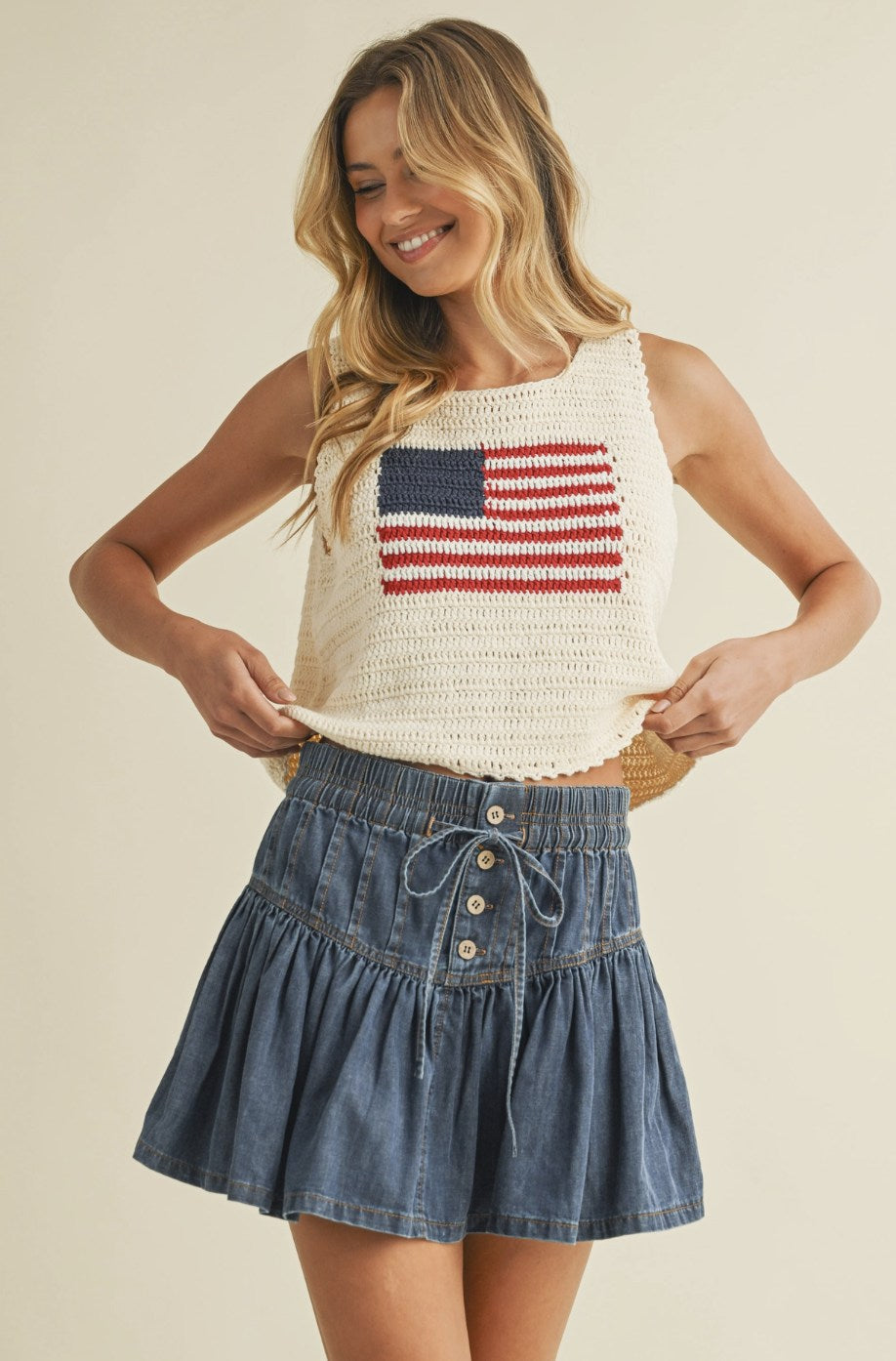 USA Flag Knitted Crop Tank Top