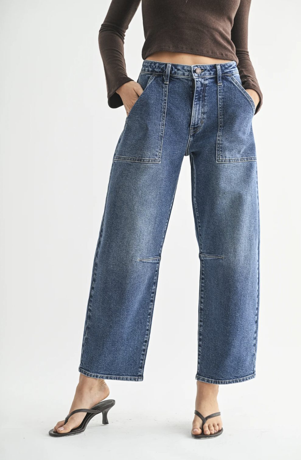 Utility Seamed Dark Barrel Jeans
