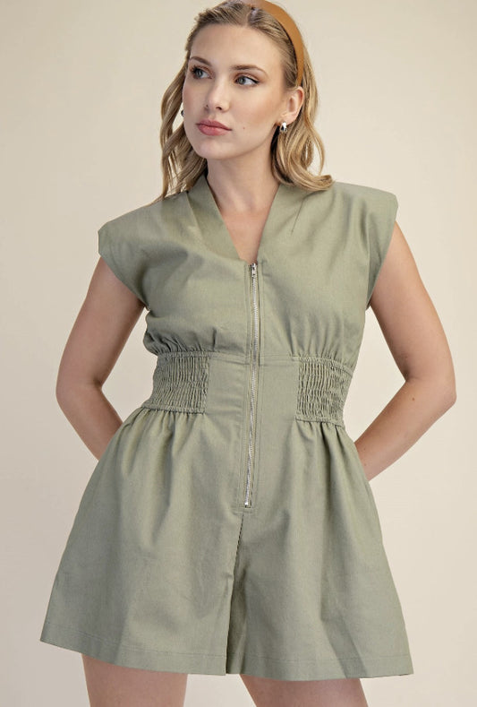 V-Neck Shoulder Padded Romper