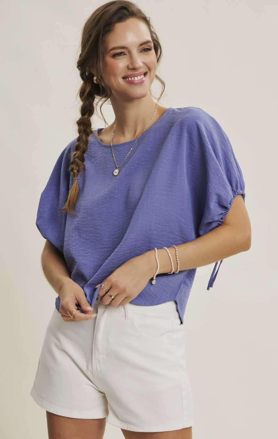 Vibrant Crinkle Ruched Dolman Blouse