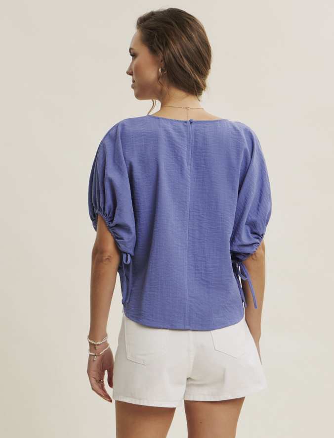 Vibrant Crinkle Ruched Dolman Blouse