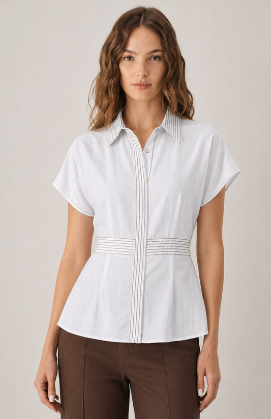 Waist Stitch Elastic Back Blouse