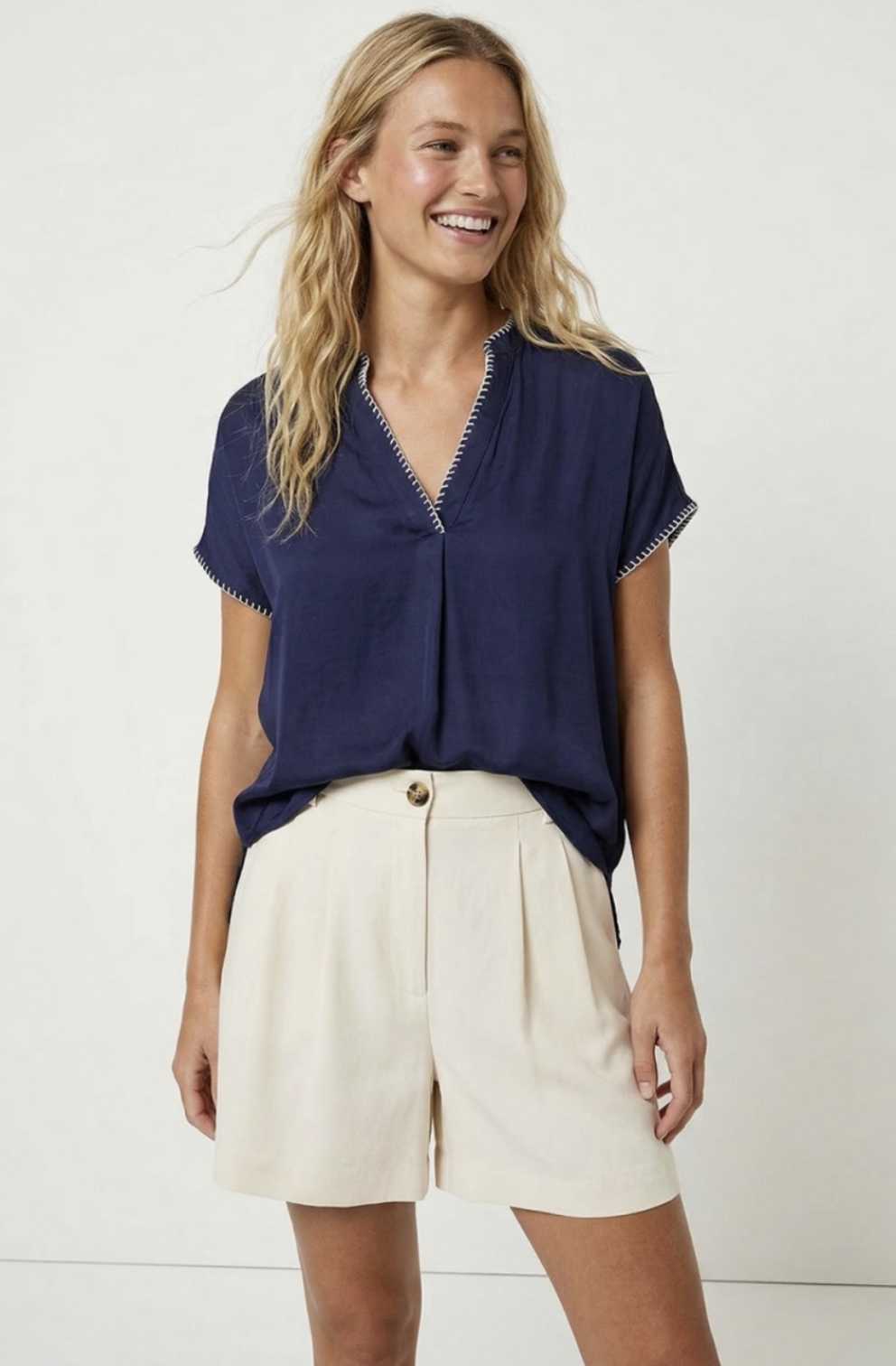 Whipstitch Drop Shoulder Top