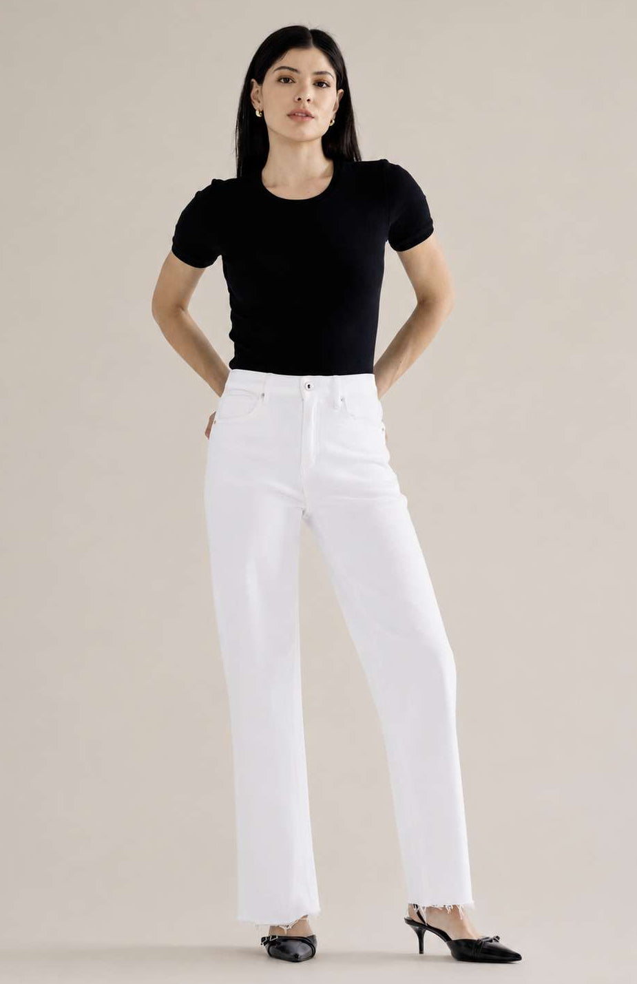 White High Rise Wide Raw Hem Jeans