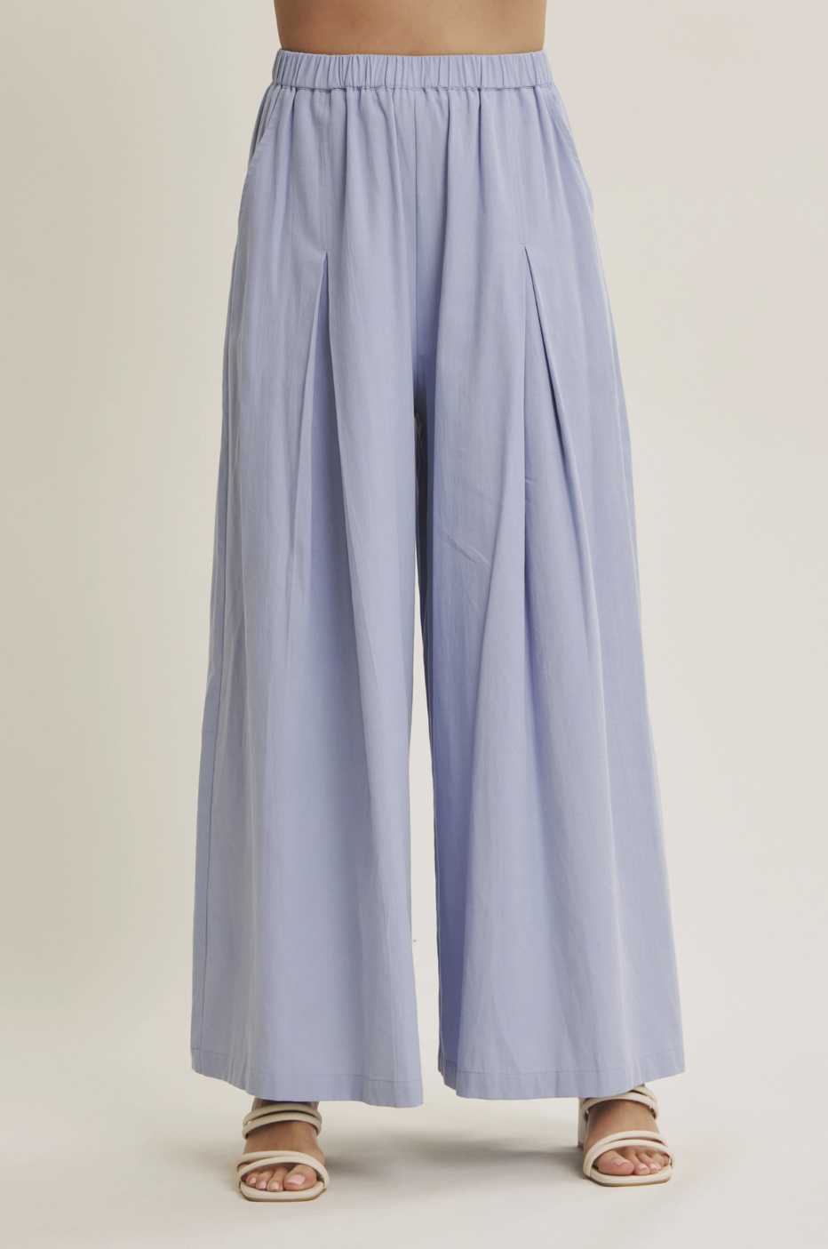 Wide Leg Cotton Pleated Flare Pants