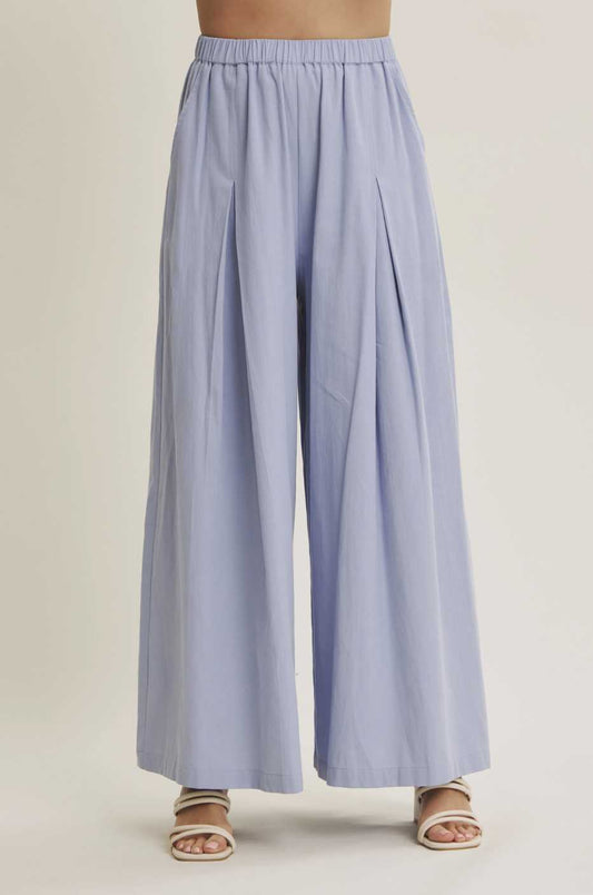 Wide Leg Cotton Pleated Flare Pants