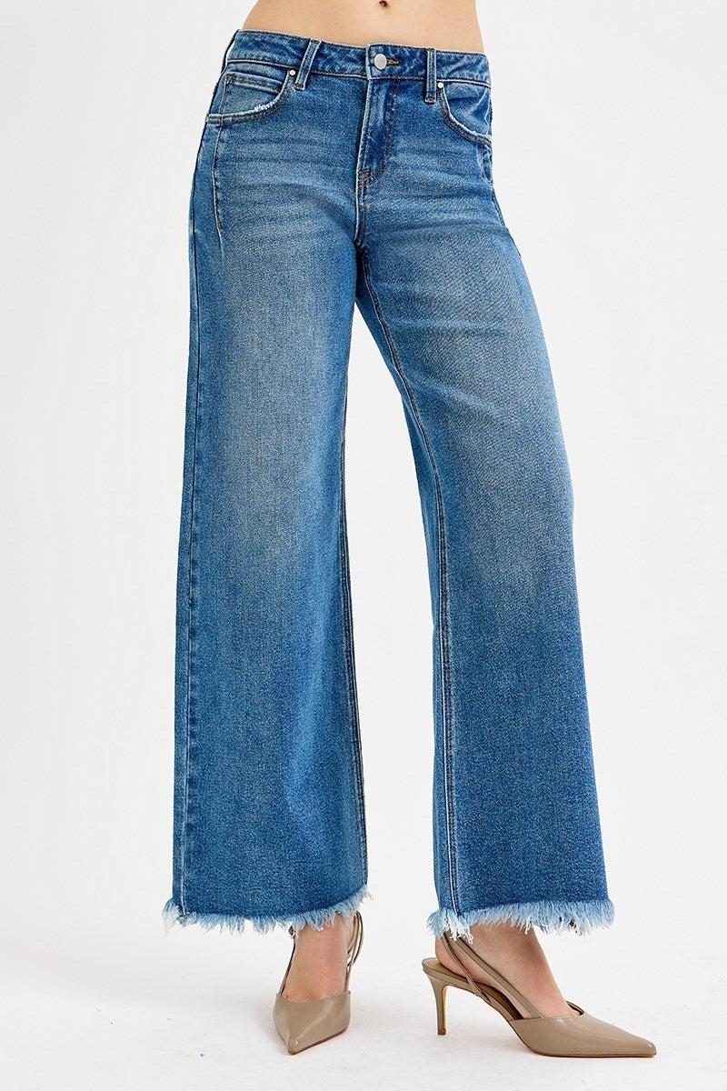 Wide Leg Slouchy Jeans w/ Fray Hem