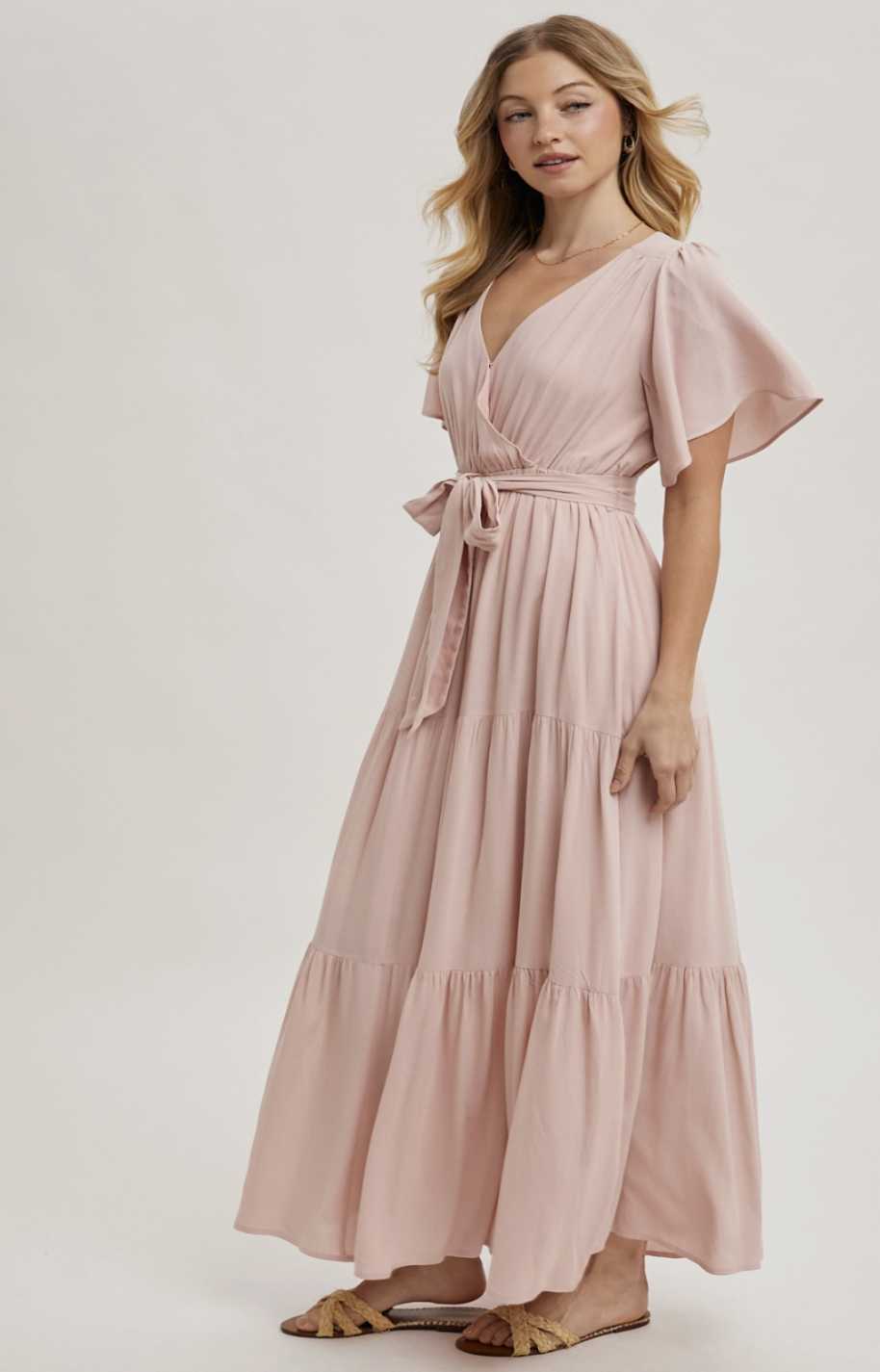 Wrap Tiered Maxi Sundress W/Lining