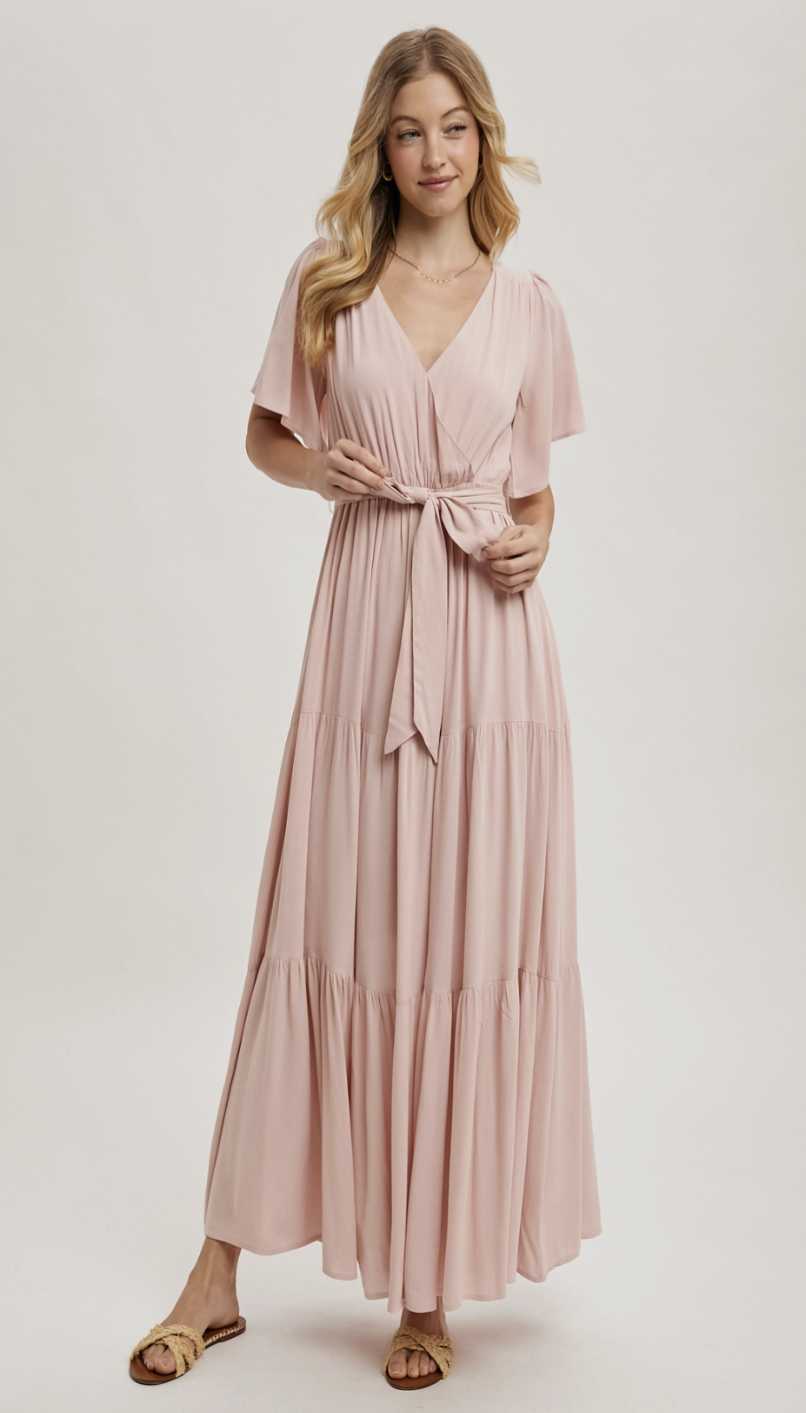 Wrap Tiered Maxi Sundress W/Lining