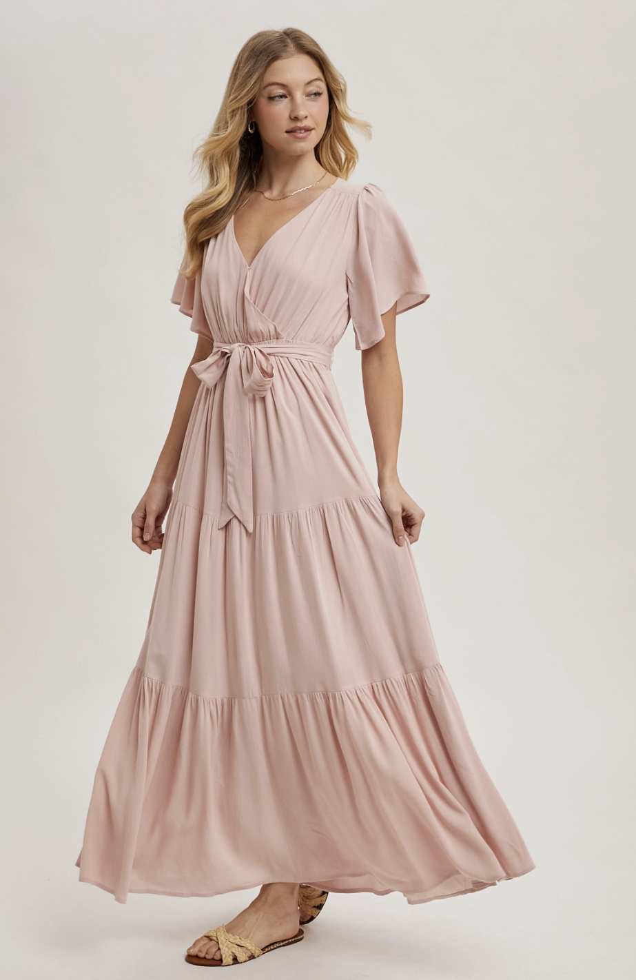 Wrap Tiered Maxi Sundress W/Lining