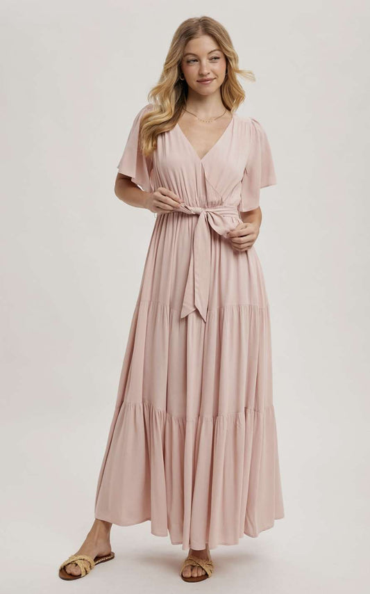 Wrap Tiered Maxi Sundress W/Lining
