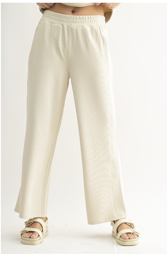 Luxe Sand Wash Rib Wide leg Pants