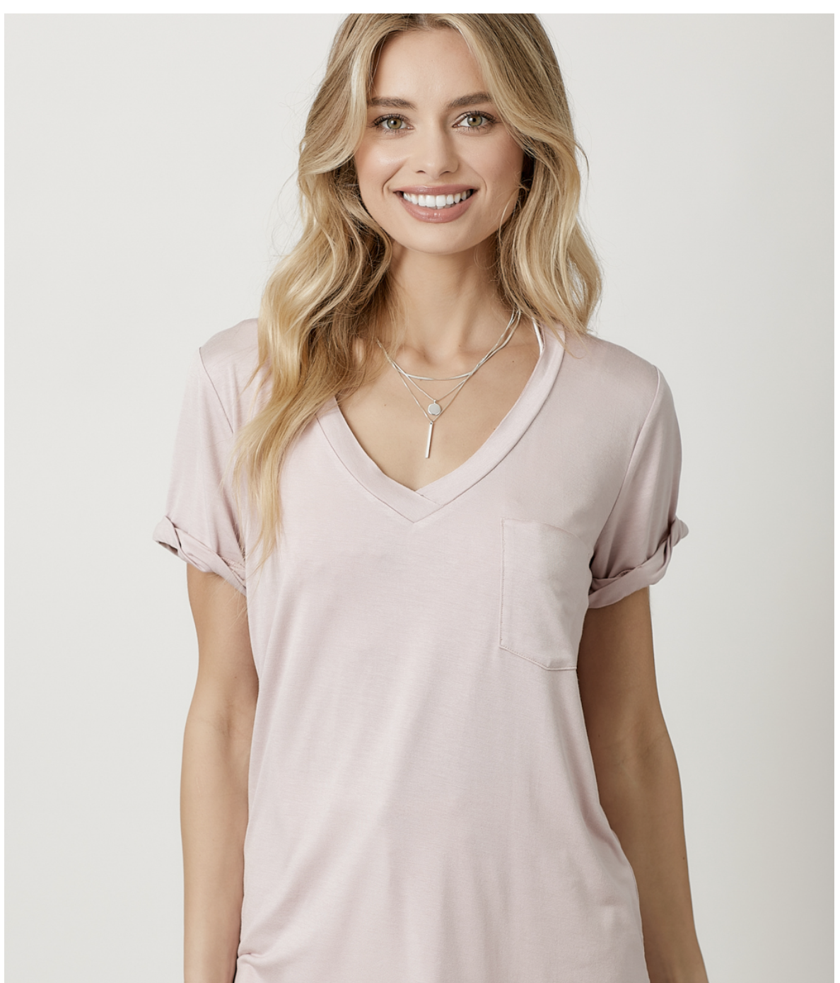 V-Neck Rolled Up Sleeve Top