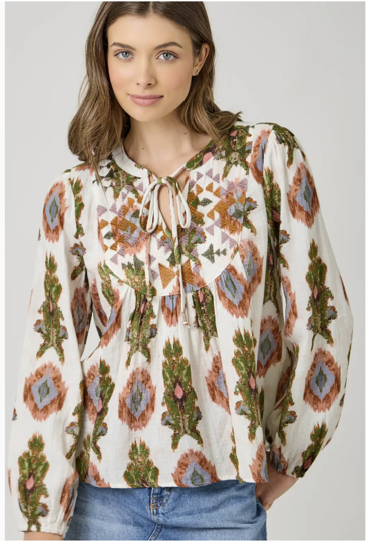 Embroidery Yoke Peasant Top